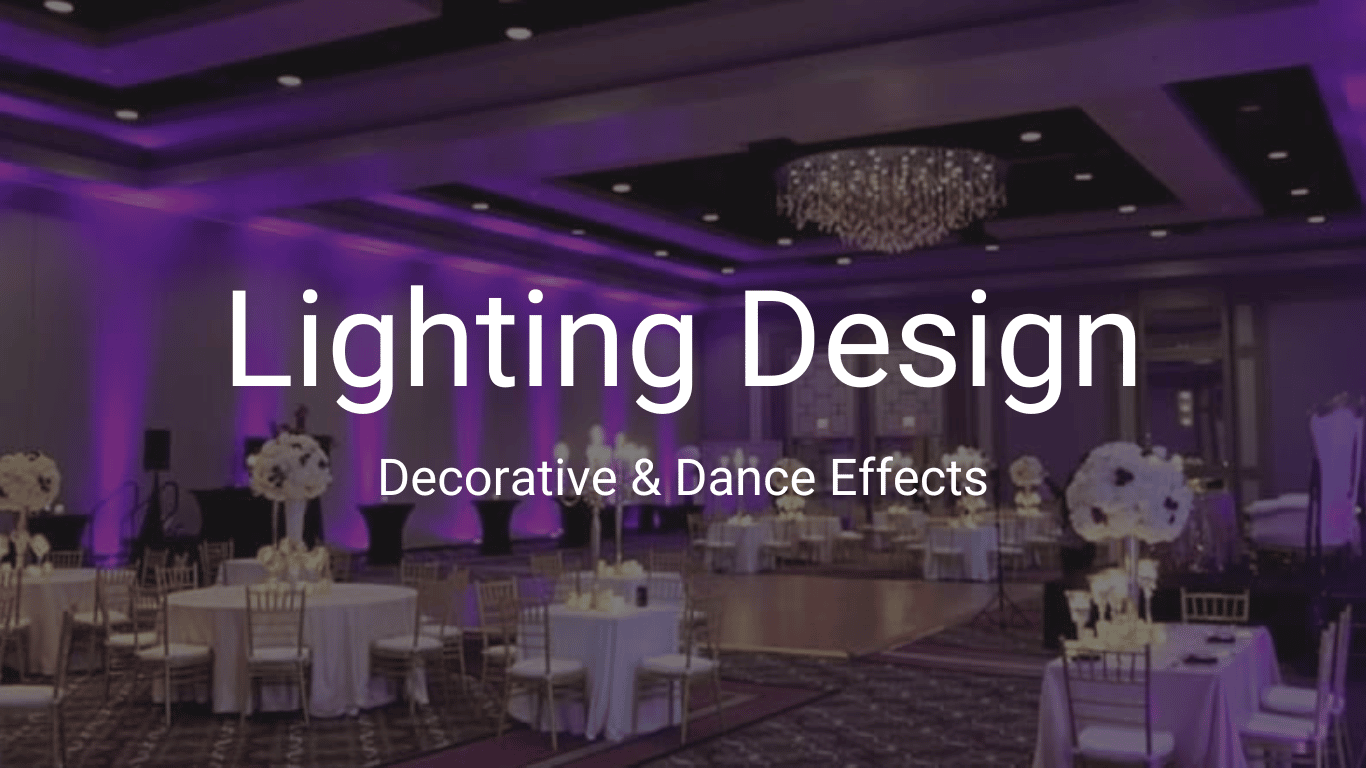 a ballroom with purple lighting and white flowers.